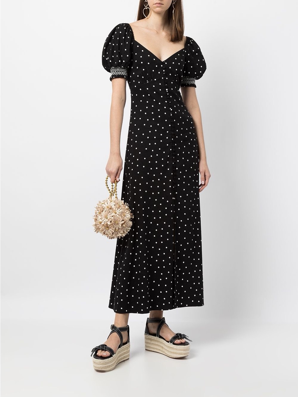 Alice + Olivia Katrina Black and White Polka Dot Maxi Dress